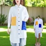 Women's Oversized Shirt Dress with Colorblock Pockets – Casual Summer Party Wear