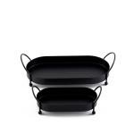 luxurious Oval Shape Set of Black Metal Serving Trays with Handles