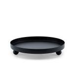 صينية تقديم معدنية دائرية بحواف مرتفعة وأقدام كروية صغيرة