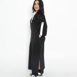 فستان ميدي بياقة متباينة - أسود