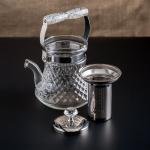 Elegant Crystal Glass Teapot with Stainless Steel Infuser and Decorative Handle