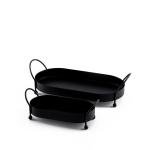 luxurious Oval Shape Set of Black Metal Serving Trays with Handles