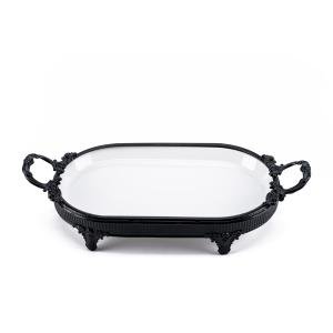 صينية التقديم البيضاوية ذات القاعدة الحديدية باللون الأسود المطفي