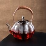 Elegant Glass Teapot with Wooden Handle and Stainless Steel Infuser