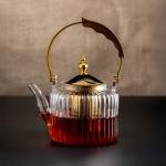 Luxury Glass Teapot with Gold Accents and Wooden Handle