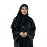 Elegant abaya with contrasting embroidery and shawl
