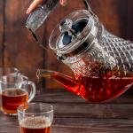 Elegant crystal glass teapot with stainless steel infuser and ornate handle