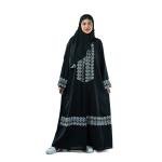 Graceful Floral Embroidered Front-Open Abaya with Scarf