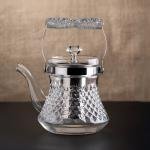 Elegant Crystal Glass Teapot with Stainless Steel Infuser and Decorative Handle