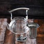 إبريق شاي زجاجي مع مصفاة ومقبض من الستانليس ستيل - 800 مل