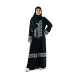 Graceful Floral Embroidered Front-Open Abaya with Scarf