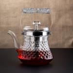 Elegant Crystal Glass Teapot with Stainless Steel Infuser and Decorative Handle