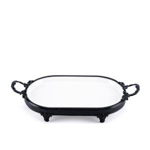 صينية التقديم البيضاوية ذات القاعدة الحديدية باللون الأسود المطفي