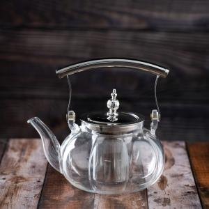 إبريق شاي زجاجي مع مصفاة ومقبض من الستانليس ستيل - 800 مل