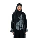 Graceful Floral Embroidered Front-Open Abaya with Scarf