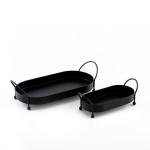luxurious Oval Shape Set of Black Metal Serving Trays with Handles