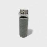 Elegant Glass Water Bottle with Grey Neoprene Sleeve & Steel Cap