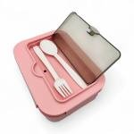 لانش بوكس بينتو وردي مزدوج الطبقات بغطاء شفاف وحافظة أدوات مائدة