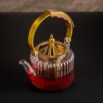 Luxury Glass Teapot with Gold Accents and Wooden Handle