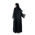 Classic abaya embroidered with lace trim and shawl