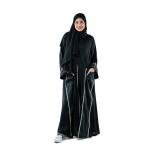 Classic abaya embroidered with lace trim and shawl
