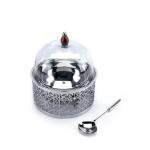 Deep Laser-Cut Indian Serving Bowl with Glass Lid and Spoon