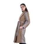 معطف طويل نسائي ذو لونين مع حزام