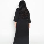 فستان ميدي بياقة متباينة - أسود