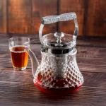 Elegant crystal glass teapot with stainless steel infuser and ornate handle