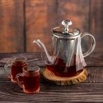 Elegant crystal glass teapot with stainless steel infuser and ornate handle 