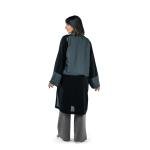 Contrast Panel Open Abaya with Wide Lapel & Cuffed Sleeves