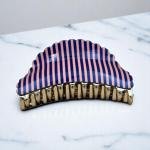 Stripe Shell Hair Claw with Gold Teeth Grip
