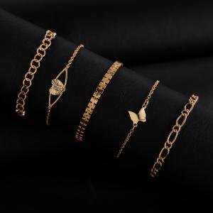 مجموعة أساور الفراشة مع السلسلة الكلاسيكية - 5 قطع