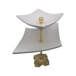 صينية تقديم سيراميك بطبقتين مع قاعدة ذهبية