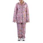 Women’s Snoopy & Woodstock Pajama Set –  Button-Up Top & Pants with All-Over Cartoon Print