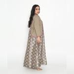 Printed Satin Inner with Plain Open Abaya – Olive & Mauve Border Detailing