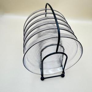 أطباق زجاجية دائرية - مجموعة من 6 قطع مع حامل أنيق من المعدن الأسود