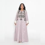 Lilac Glow Textured Kaftan with Metallic Embroidery & Satin Cuff Finish