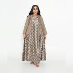 Printed Satin Inner with Plain Open Abaya – Olive & Mauve Border Detailing