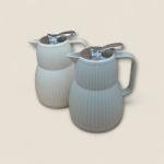 Set of 2 Ribbed Thermal Carafes with Silver Lever Lids