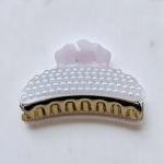 Pearl-Encrusted Hair Claw with Scallop Detail & Gold Grip