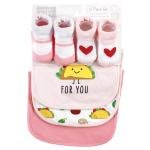 Baby Cotton Bib and Sock Set, Girl Pizza Taco