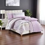 Mora Spain Lavender Loom 7-Piece Comforter Set – Textured Stripe Design & Honeycomb Quilted Throw (Carol)