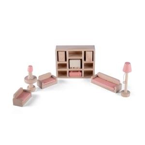 غرفة صالة خشبية مصغرة لمنزل الدمى ديكور أنيق وحرفي للدمى والمجسمات