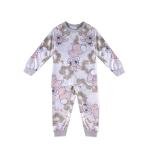 طقم بيجاما أبيض للأطفال بطبعة الأرنب والورود قطن ناعم ومريح للبنات