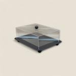 صندوق الكيك الأكريليك المستطيل بقاعدة سوداء وغطاء قبة