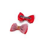 Girl's Gingham-Patterned Rhinestone Embellishments Bow Hair Clip