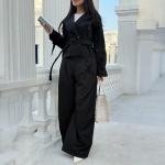 بدلة كاملة بليزر نسائية بأكمام طويلة وحزام