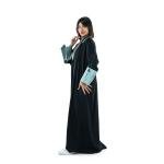 Embroidered Floral Detailed Abaya with Contrast Cuffs and Trim