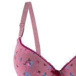 Floral Printed Padded Bra Scalloped Lace Trim, and Center Satin Bow Accent.